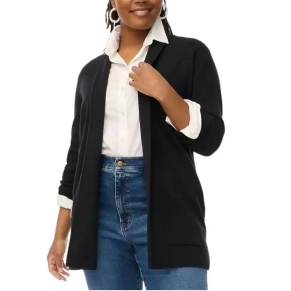 J. Crew Chelsea Sweater Blazer Black Open Front Knit Jacket Size Medium